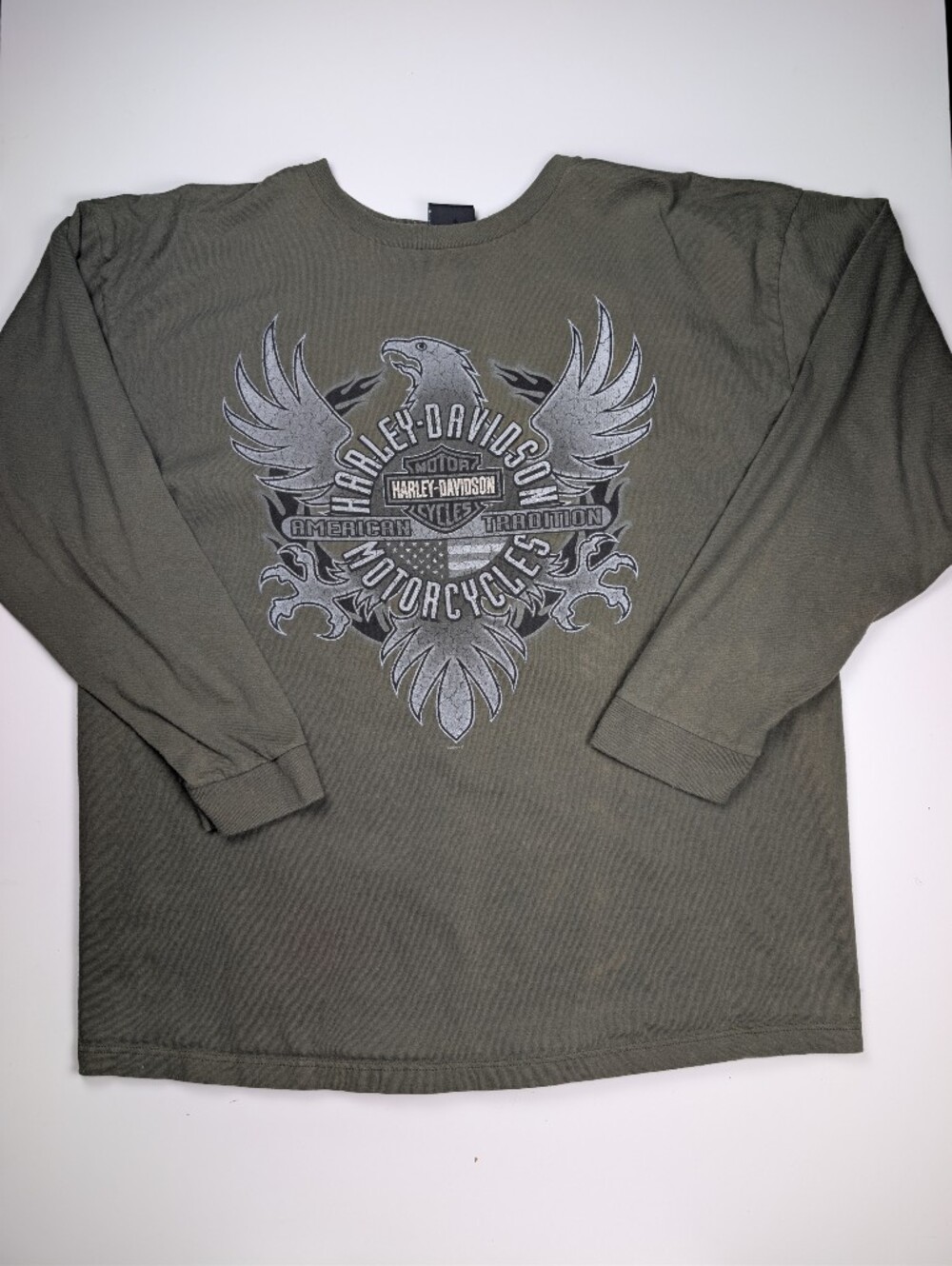 Harley-Davidson Long Sleeve T Shirt 2XL Olive Eagle Graphic Houston TX 2006